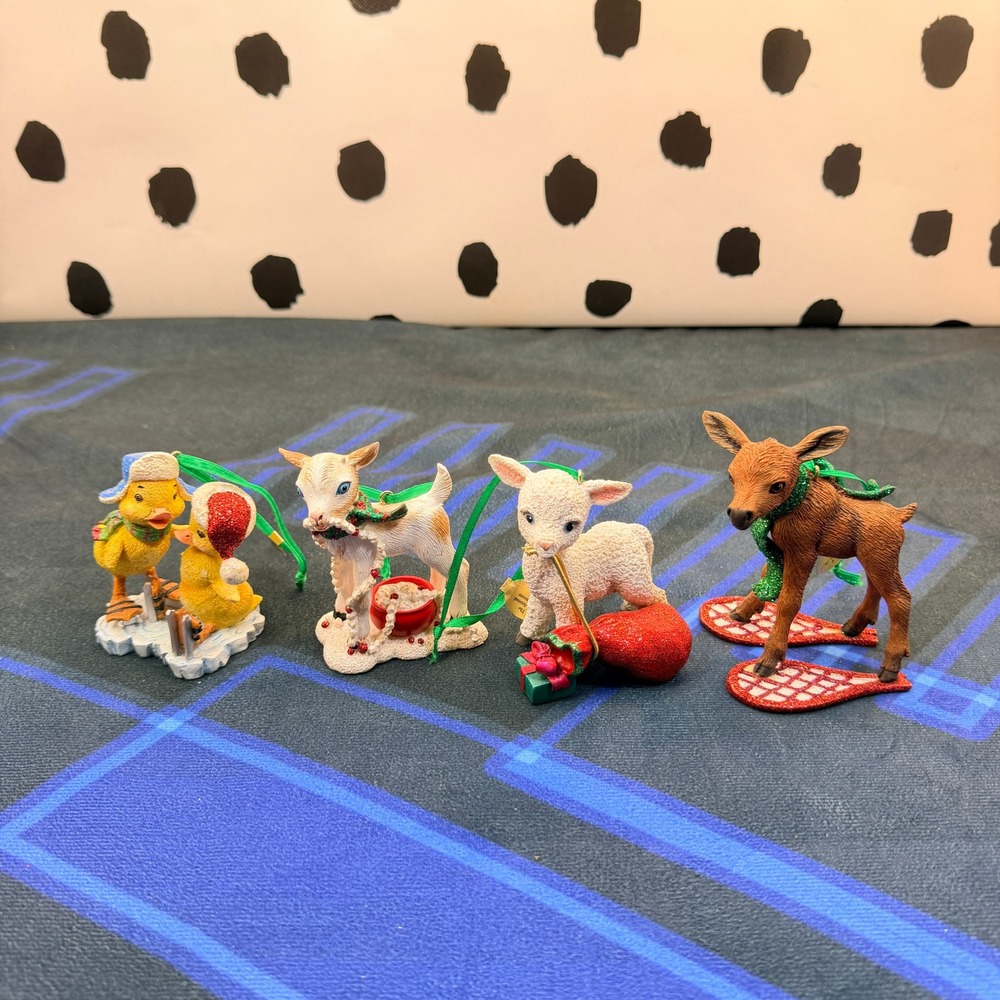 Danbury Mint The Baby Animal Ornaments Lot of 4 Moose Goat Lamb Ducks Christmas